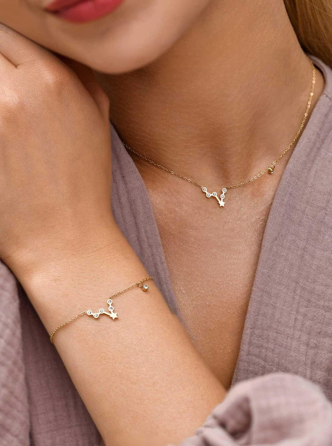 Bransoletka znak zodiaku Byk, stal pozłacana S103868Z00