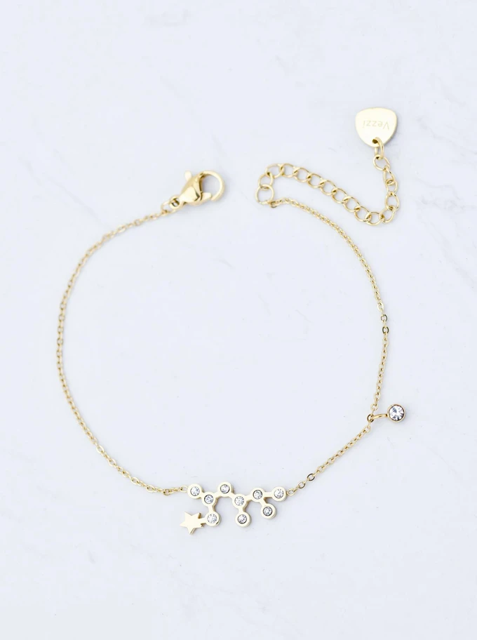 Bransoletka znak zodiaku Waga, stal pozłacana S103874Z00
