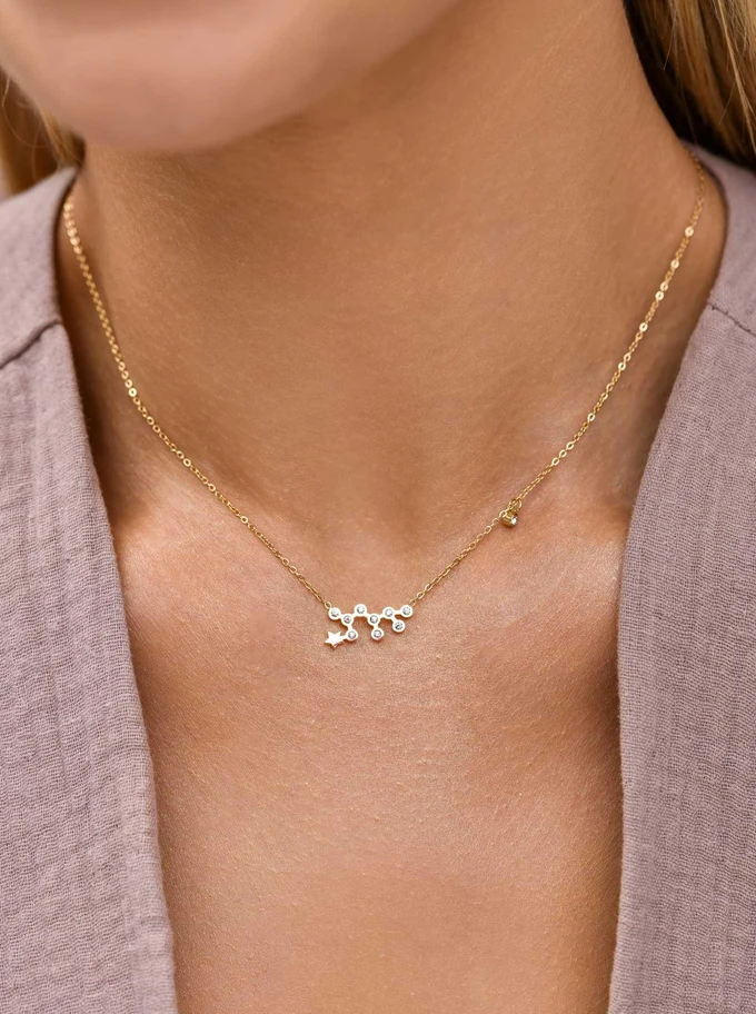 Naszyjnik znak zodiaku Waga, stal pozłacana S303478Z00