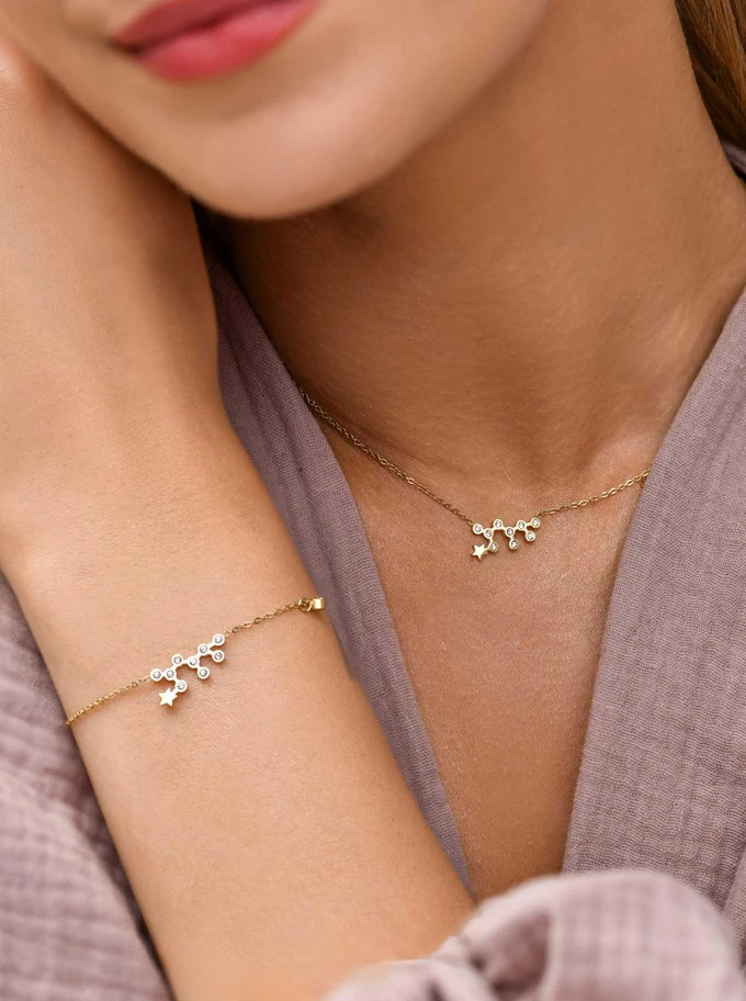 Naszyjnik znak zodiaku Waga, stal pozłacana S303478Z00