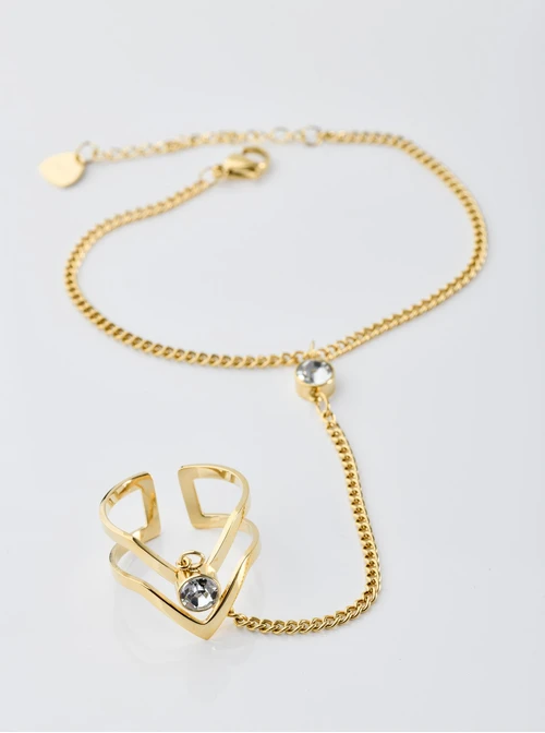 Bransoletka z pierścionkiem, kryształki, złoty S104118Z02