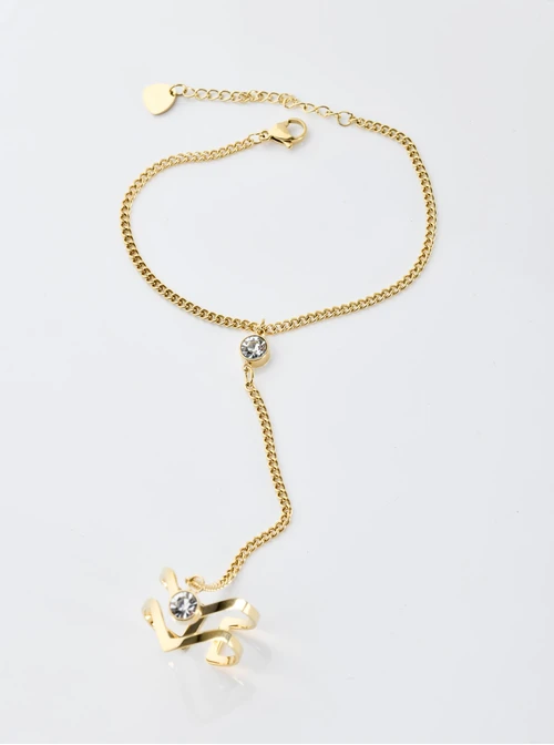 Bransoletka z pierścionkiem, kryształki, złoty S104118Z02