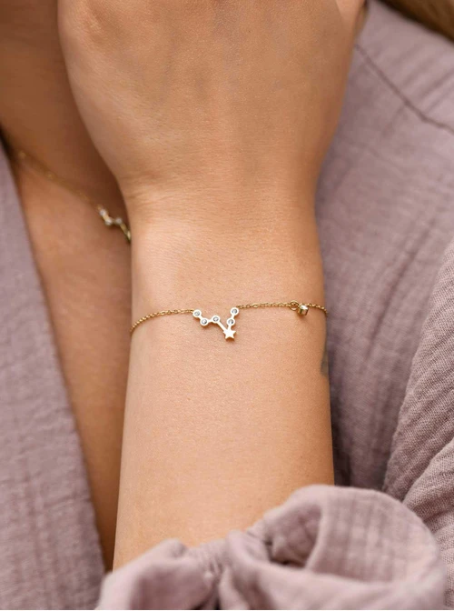Bransoletka znak zodiaku Byk, stal pozłacana S103868Z00