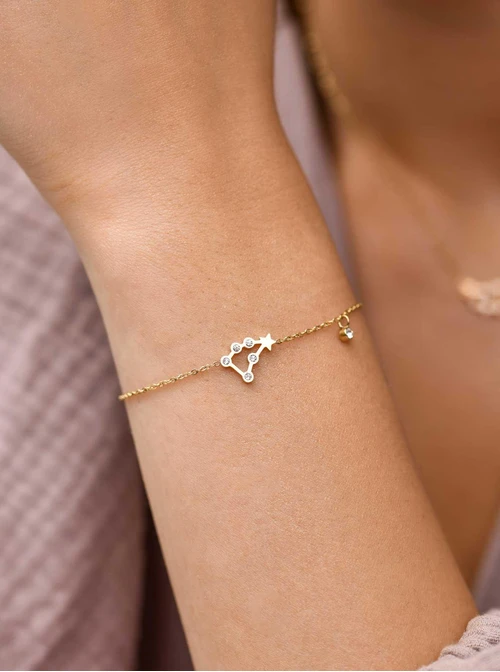 Bransoletka znak zodiaku Lew, stal pozłacana S103863Z00