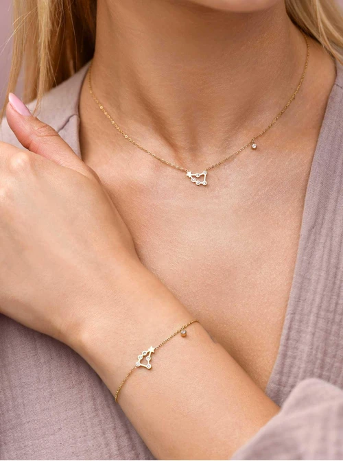 Bransoletka znak zodiaku Lew, stal pozłacana S103863Z00