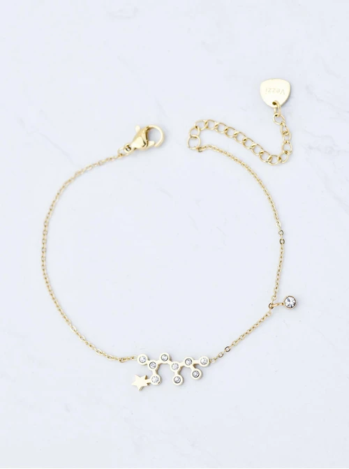 Bransoletka znak zodiaku Waga, stal pozłacana S103874Z00
