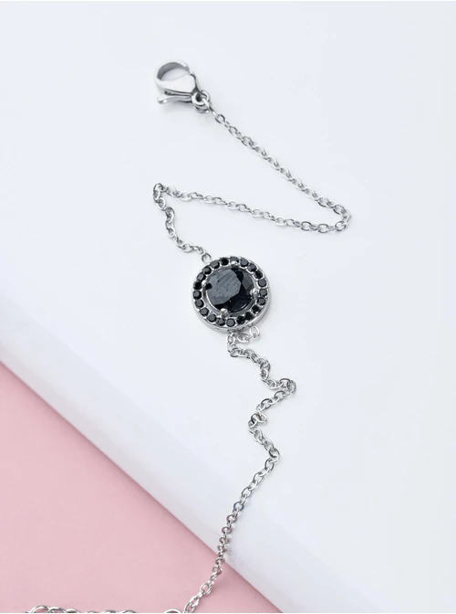 Bransoletka kółeczko, kryształki czarne, srebrny S104061S01