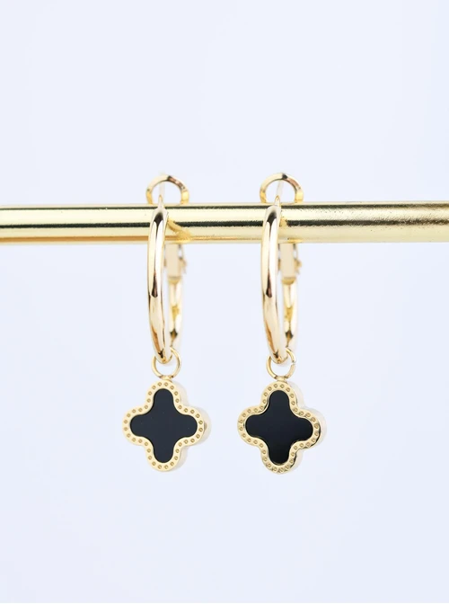 Kolczyki czarna koniczynka, złoty S204297Z01