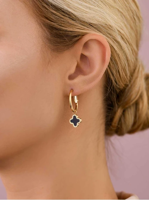 Kolczyki czarna koniczynka, złoty S204297Z01