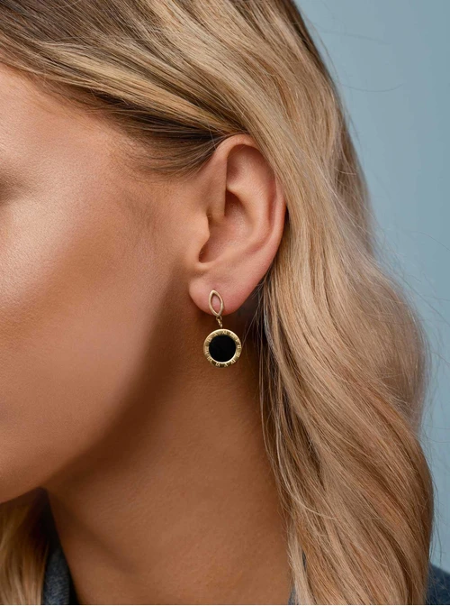 Kolczyki kółeczka, czarna emalia, złoty S203967Z01