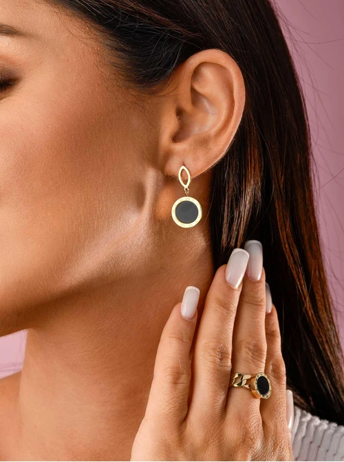 Kolczyki kółeczka, czarna emalia, złoty S203967Z01