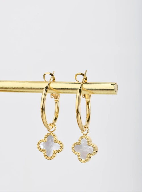 Kolczyki koniczynka, masa perłowa, złoty S204297Z02