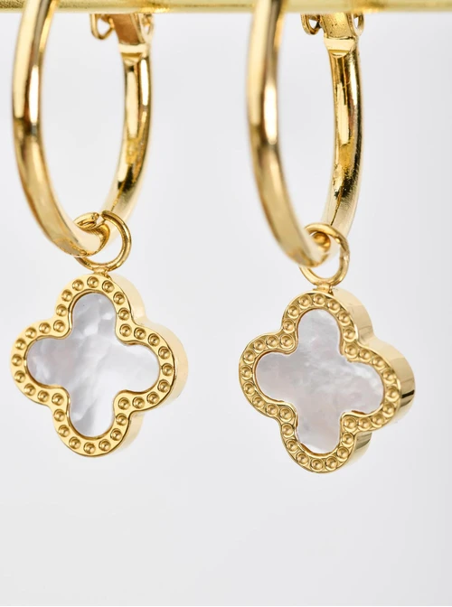 Kolczyki koniczynka, masa perłowa, złoty S204297Z02