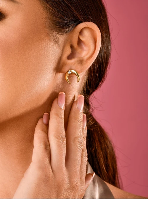 Kolczyki księżyc, kryształek, złoty S203986Z02