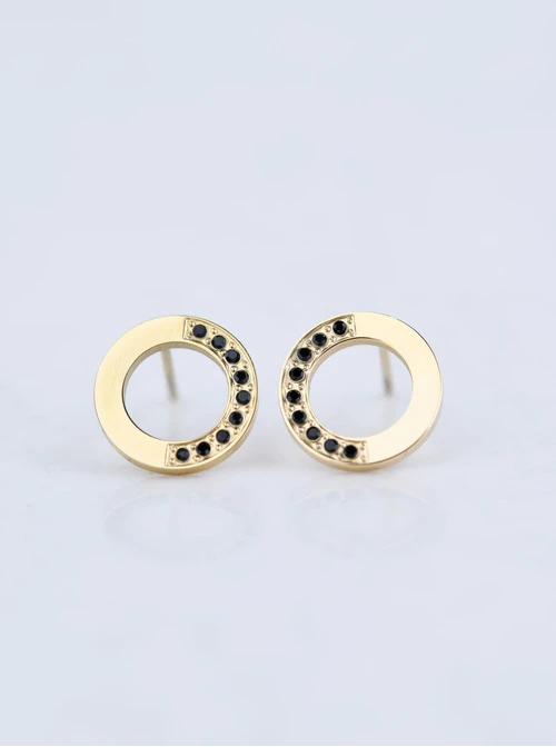 Kolczyki małe kółeczka, czarne kryształki, złoty S204302Z01
