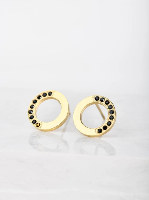 Kolczyki małe kółeczka, czarne kryształki, złoty S204302Z01