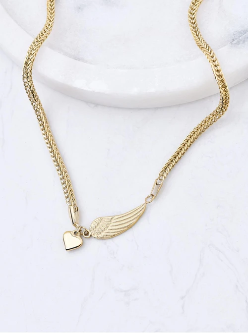 Naszyjnik skrzydło, serduszko, złoty S304037Z00