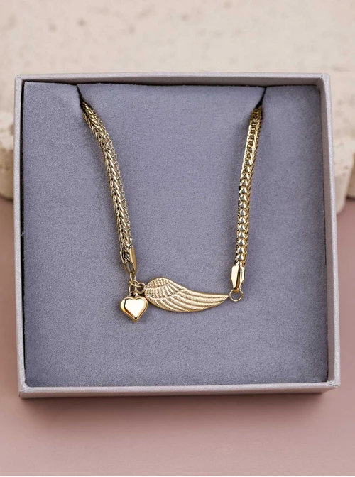 Naszyjnik skrzydło, serduszko, złoty S304037Z00