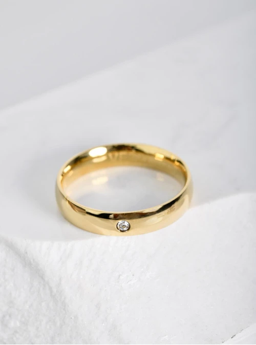 Obrączka gładka z kryształkiem, złota S404155Z00