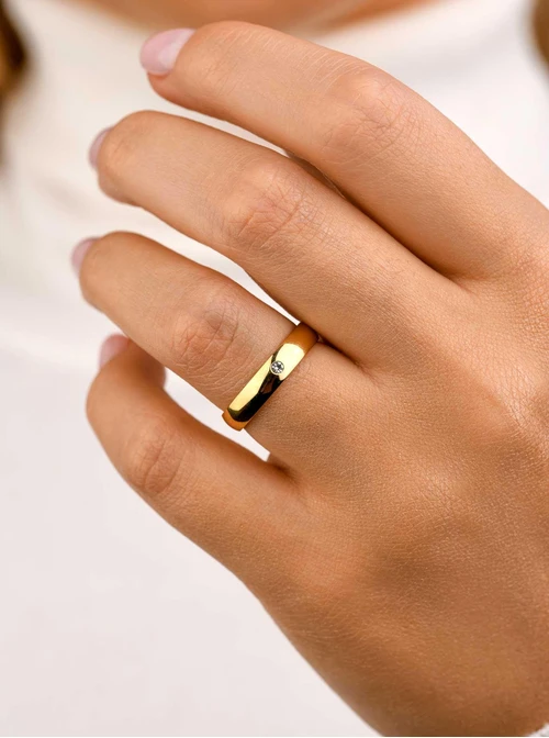 Obrączka gładka z kryształkiem, złota S404155Z00