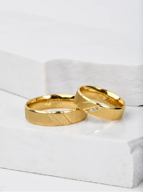 Obrączka matowa z kryształkami, złoty S404153Z00