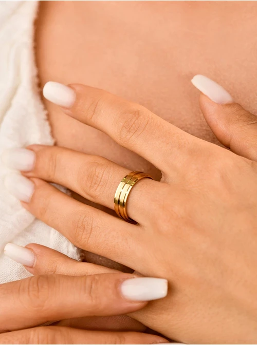 Obrączka, matowe paseczki, złoty S404165Z00