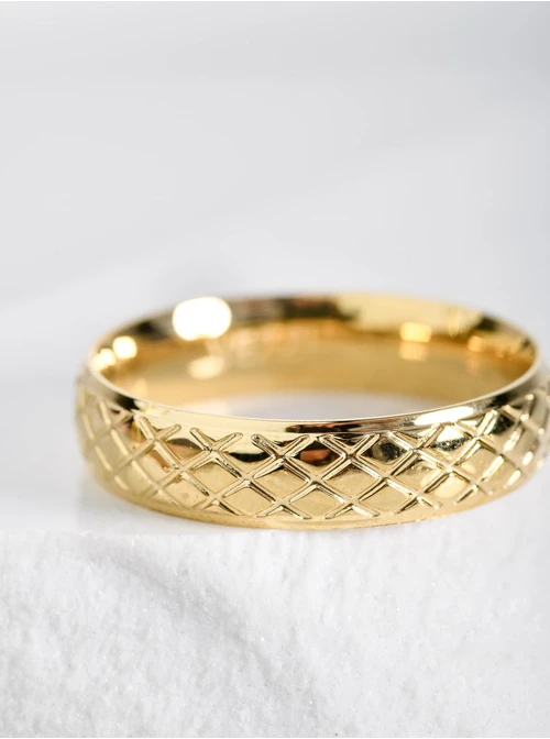  Obrączka unisex z symetrycznym wzorem, kolor złoty S404179Z00