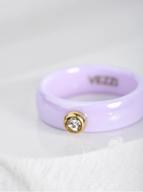Pierścionek ceramiczny z kryształkiem, fioletowy C404128Z00