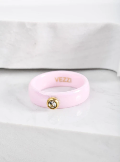 Pierścionek ceramiczny z kryształkiem, różowy C404128Z06