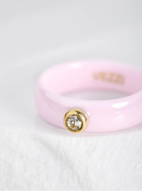 Pierścionek ceramiczny z kryształkiem, różowy C404128Z06