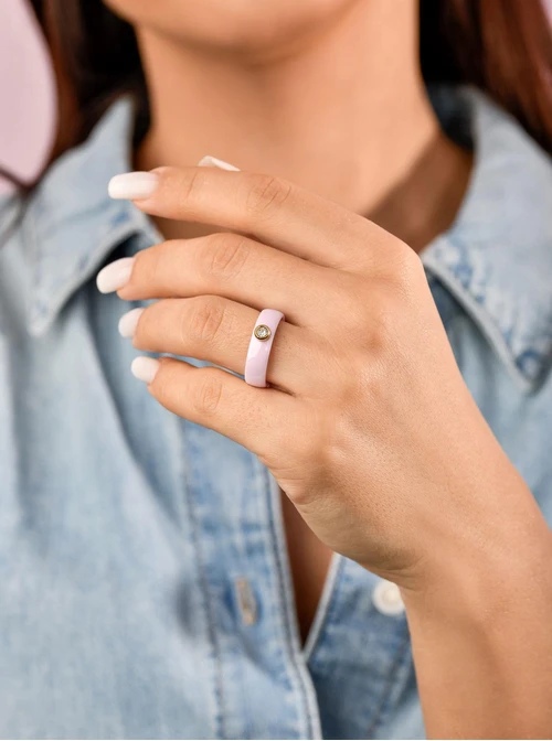 Pierścionek ceramiczny z kryształkiem, różowy C404128Z06