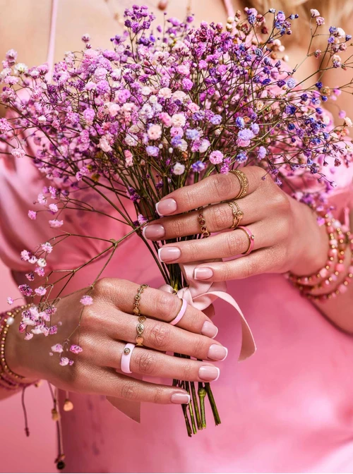 Pierścionek ceramiczny z kryształkiem, różowy C404128Z06