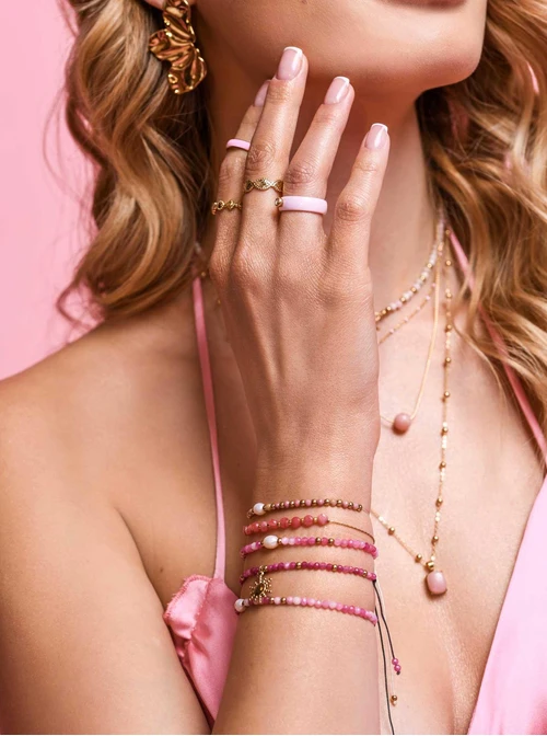 Pierścionek ceramiczny z kryształkiem, różowy C404128Z06