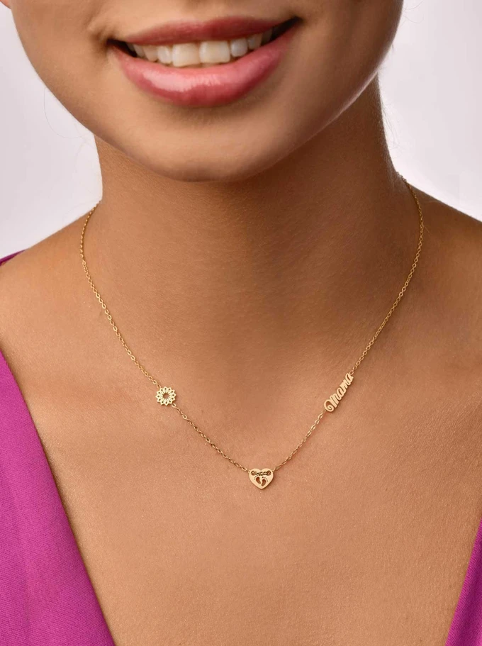 Naszyjnik Mama, serce, stópki, złoty S304711Z00