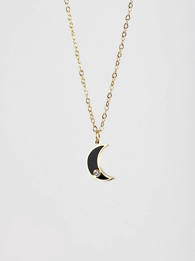Naszyjnik czarny księżyc z kryształkiem, złoty S304740Z01