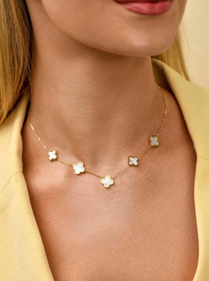 Naszyjnik koniczynki, masa perłowa, złoty S304222Z02