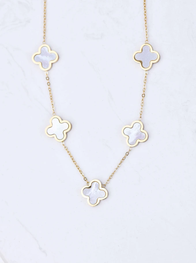 Naszyjnik koniczynki, masa perłowa, złoty S304222Z02