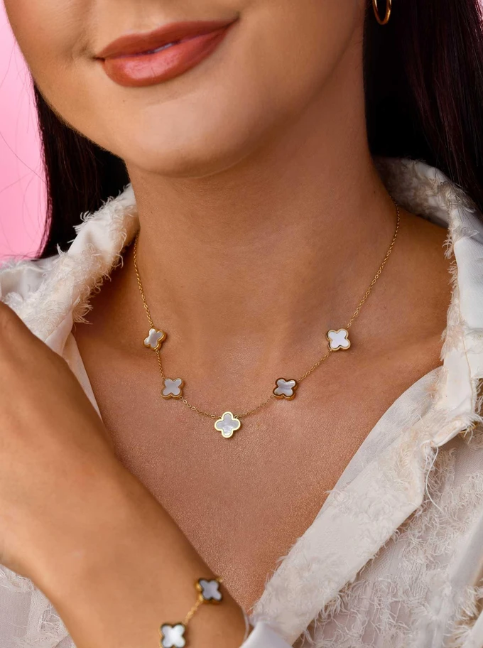 Naszyjnik koniczynki, masa perłowa, złoty S304222Z02