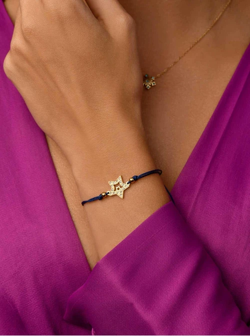 Bransoletka gwiazdka z kryształkami, niebieski, złoty S104669Z04