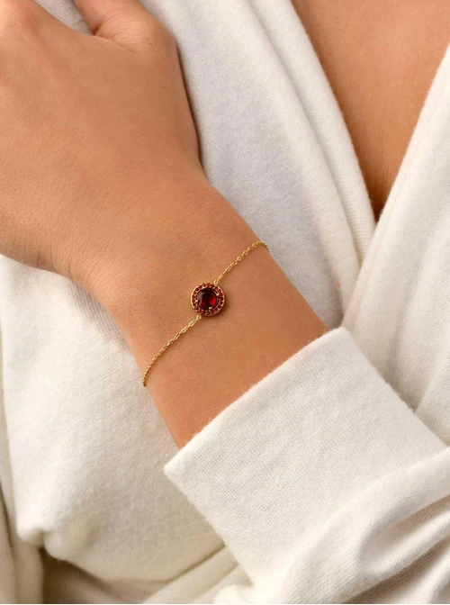 Bransoletka kółeczko, czerwone kryształki, złoty S104061Z03