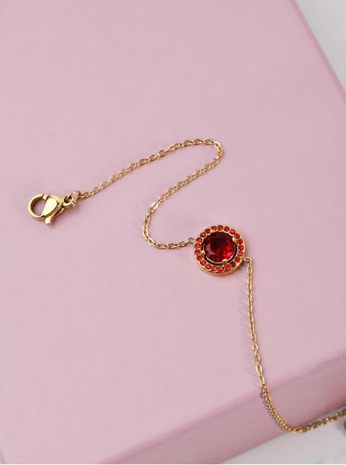 Bransoletka kółeczko, czerwone kryształki, złoty S104061Z03