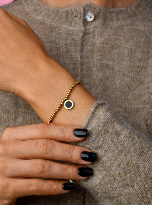 Bransoletka kółko z czarną emalią, złoty S104257Z01