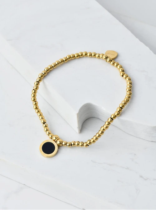 Bransoletka kółko z czarną emalią, złoty S104257Z01