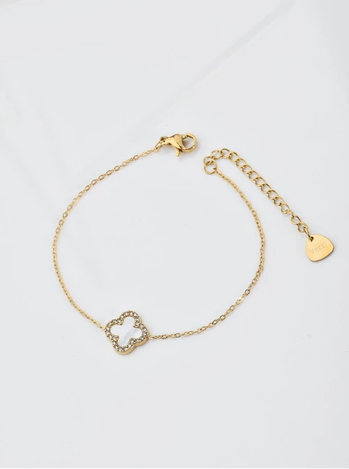 Bransoletka koniczynka z masą perłową, kryształki, złoty S104278Z02