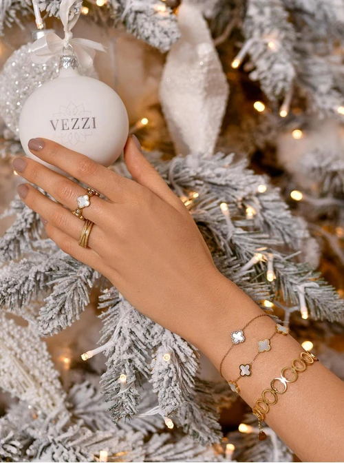 Bransoletka koniczynka z masą perłową, kryształki, złoty S104278Z02