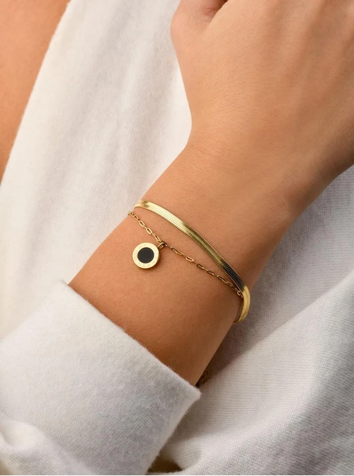 Bransoletka podwójna, kółko, czarny, złoty S104806Z01