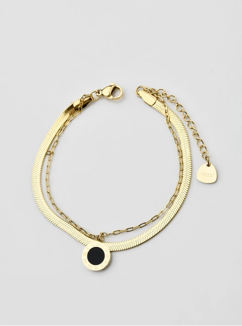 Bransoletka podwójna, kółko, czarny, złoty S104806Z01