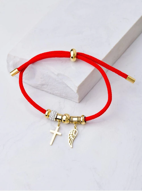 Bransoletka skrzydełko, krzyż, czerwony, złoty S104853Z03