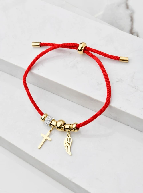 Bransoletka skrzydełko, krzyż, czerwony, złoty S104853Z03