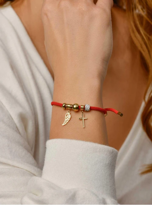 Bransoletka skrzydełko, krzyż, czerwony, złoty S104853Z03